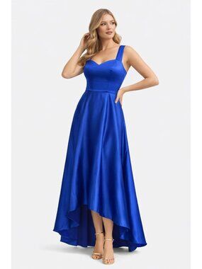 Size 12 Royal Blue Satin High Low Dress Sweetheart Formal Gown